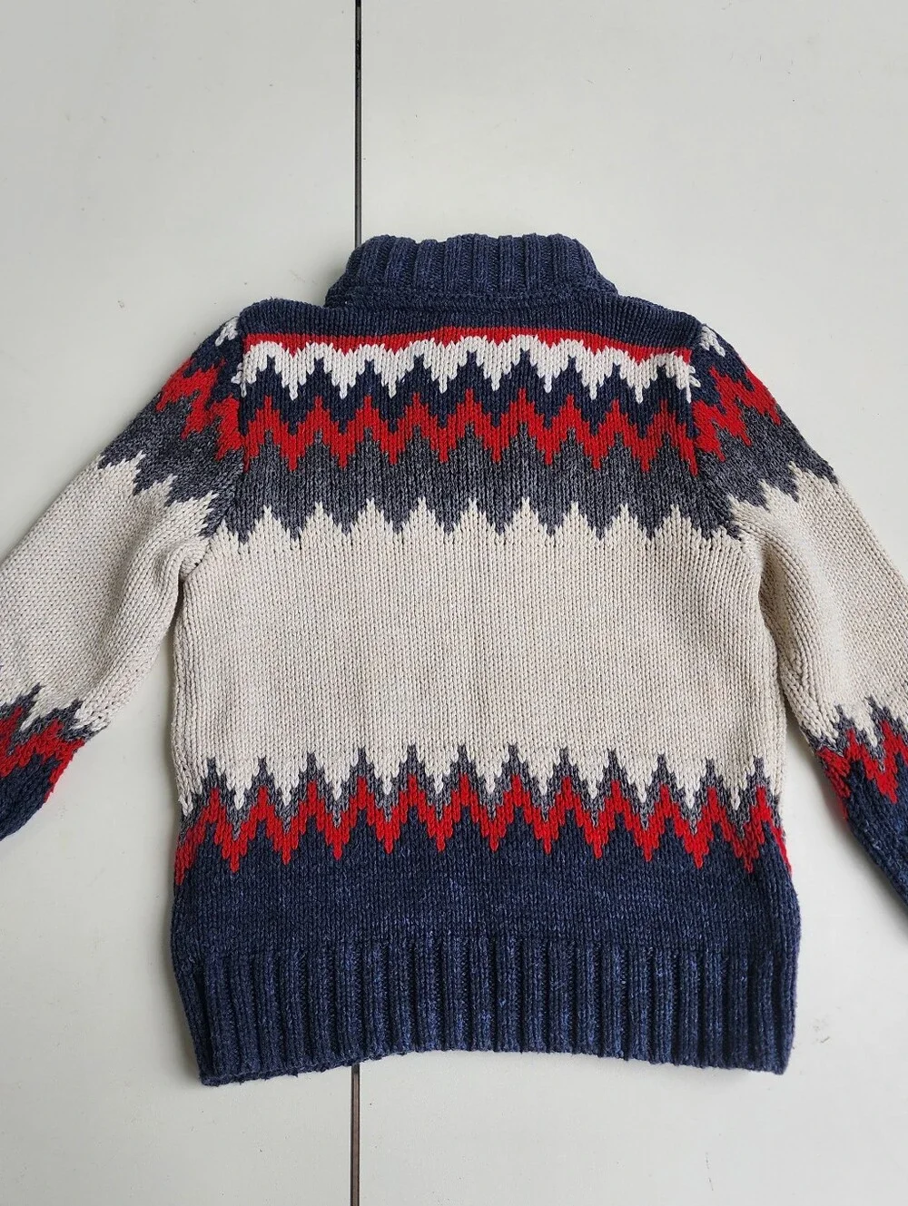Baby Gap Toddler Red Cream Blue Mock Neck Sweater Shepra Neck Zig Zag Sz 2 Years
